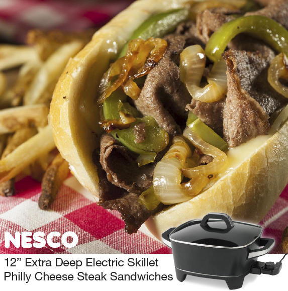 Nesco Blog 12” Extra Deep Electric Skillet Philly Cheese Steak Sandwiches