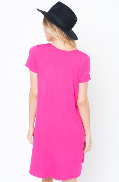 Shop for Fuchsia Flared Tee Dress Scoop Neck and Short Sleeves On Caralase.com