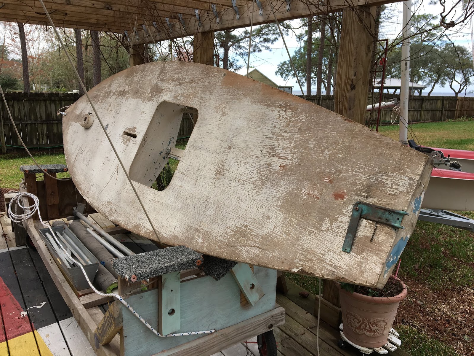 wooden sunfish sailboat