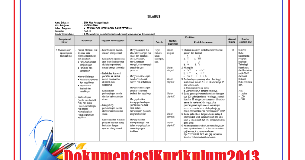 Download Silabus Matematika Smk Kurikulum 2013 Revisi 2017 Revisi Sekolah