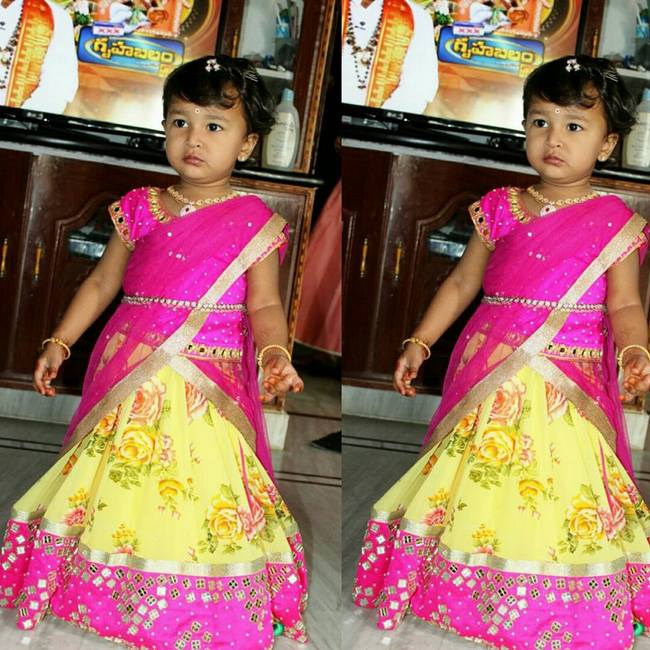 Lemon Yellow Pink Half Sari - Indian Dresses