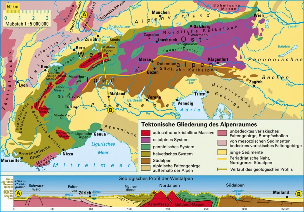 Mapas geológicos de los Alpes Europeos