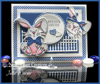 North Coast Creations Stamp Set: Hippity Hoppity, North Coast Creations Custom Die: Bunny, Our Daily Bread Designs Custom Dies: Pierced Rectangles, Rectangles, Circles, Pierced Circles, Peaceful Poinsettias, Mini Stitched Hearts, Gilded Gate, Circle Ornaments, Our Daily Bread Designs Paper Collection: Old Glory