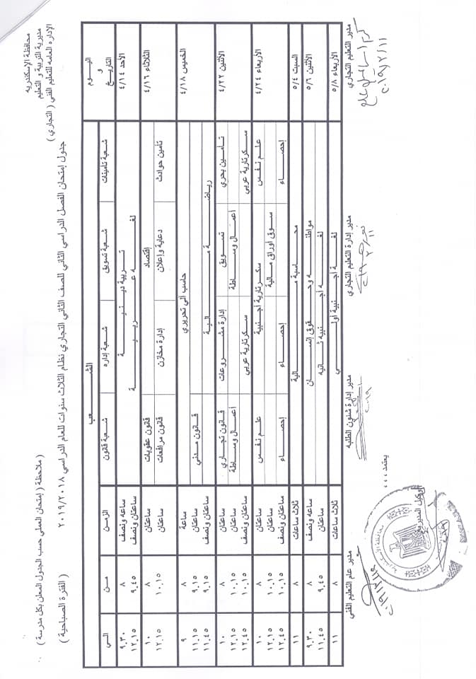 جداول امتحانات الترم الثاني 2019 للتعليم الفني محافظة الاسكندرية 1%2B%25287%2529