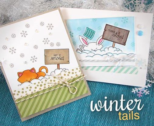 Let it Snow Cards with Cat and Bunny by Jennifer Jackson for Newton's Nook Designs | Winter Tails Stamp Set