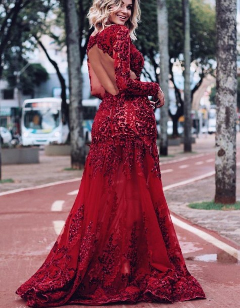 vestido de formatura de manga