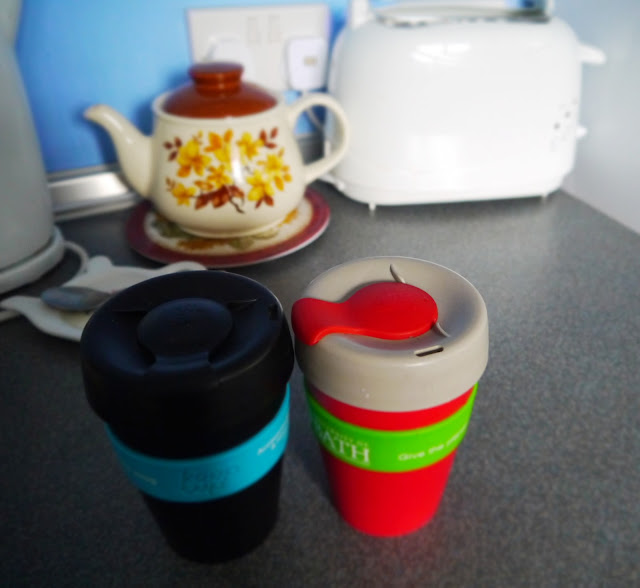 Travel cups of tea and coffee