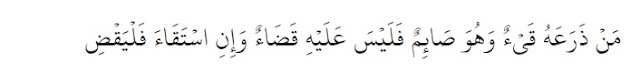 Barangsiapa yang muntah menguasainya (muntah tidak sengaja) sedangkan dia dalam keadaan puasa, maka tidak ada qadha’ baginya. Namun apabila dia muntah (dengan sengaja), maka wajib baginya membayar qadha