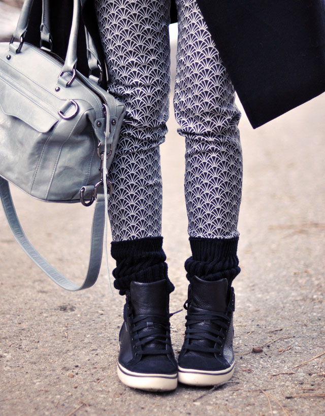 winter style, black and gray, scrunch socks and high tops