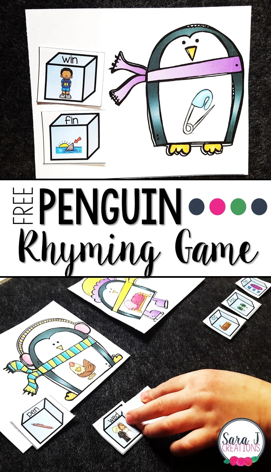 Free penguin themed rhyming game!  Great CVC and rhyme practice.