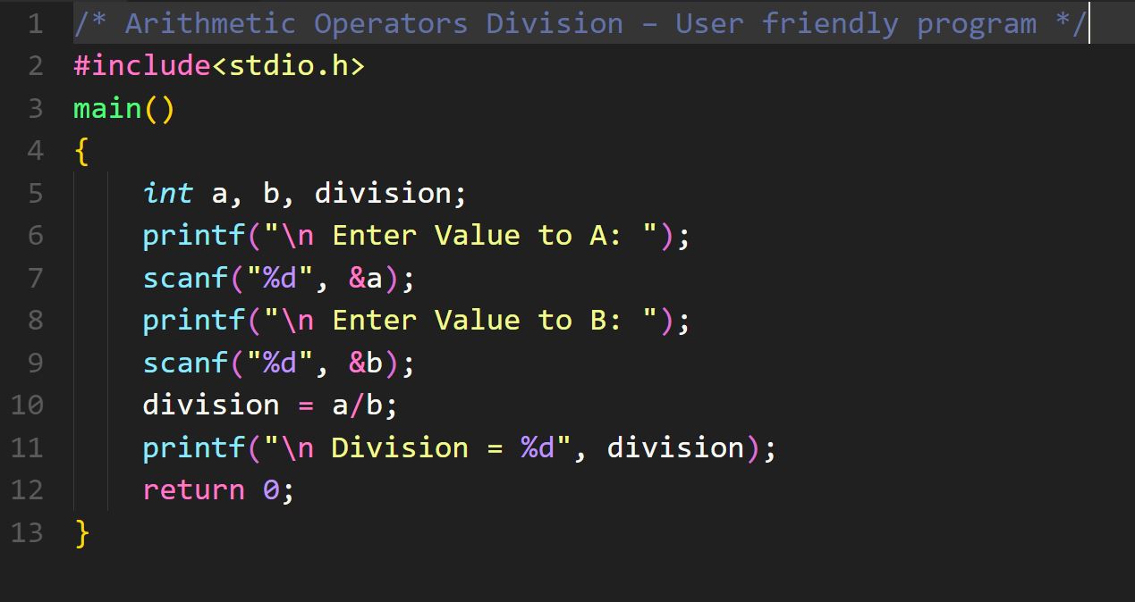 C Program to find division of two numbers TechZuk