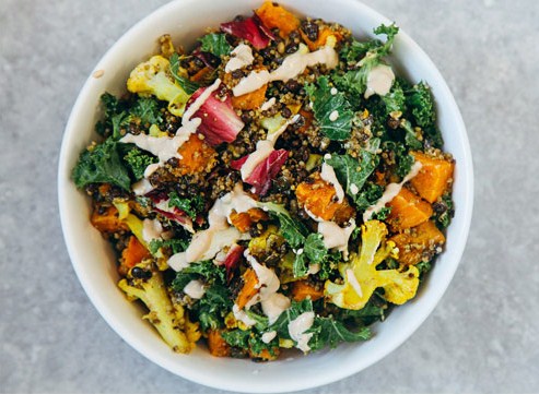 Roasted Veggie & Quinoa Salad with Tahini Garlic Dressing Roasted Veggie & Quinoa Salad with Tahini Garlic Dressing
