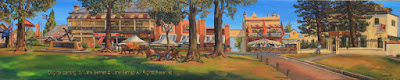 plein air oil painting of a panorama of Thompson's Square & George Street, Windsor,painted by artist Jane Bennett