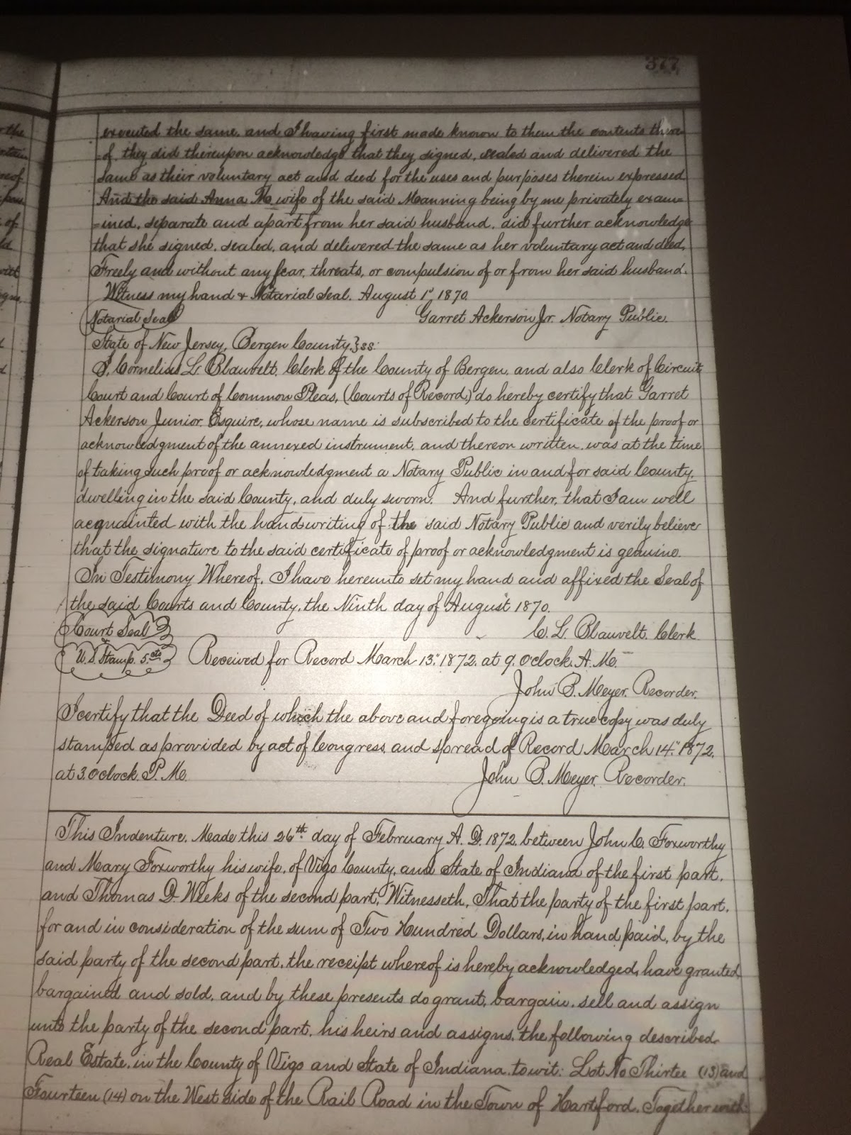 GeneaMusings Amanuensis Monday Post 337 1870 Deed of Conveyance