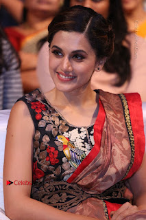 Tapsee Pannu Latest Stills in Red Silk Saree at Anando hma Pre Release Event  0083