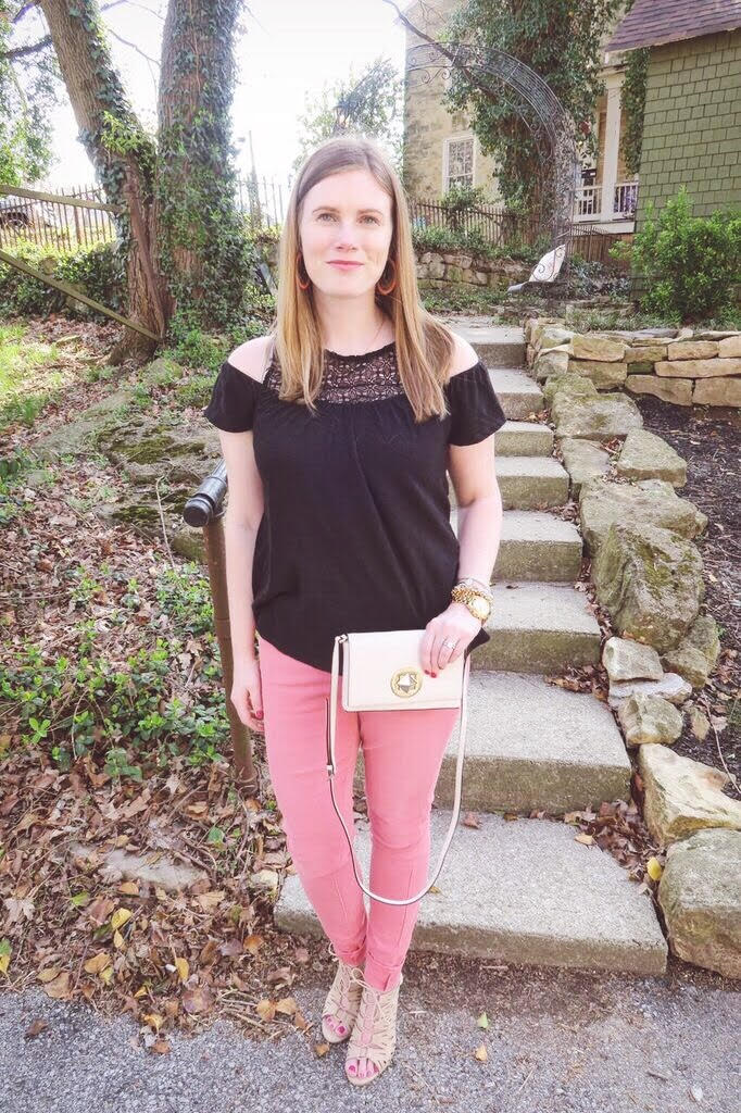 black lace cold shoulder top