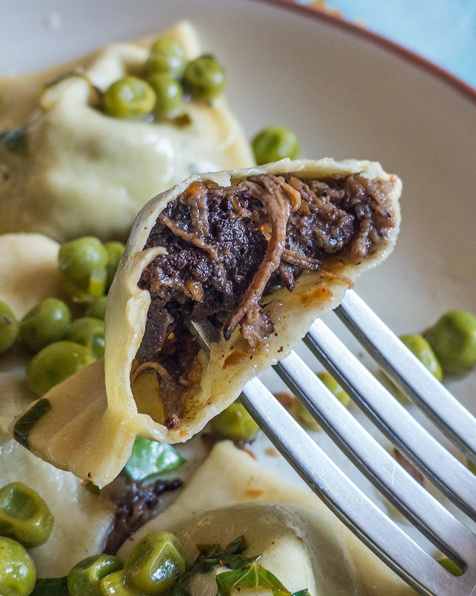 Cooking Weekends Beef Shank Ravioli with Pea Sauce