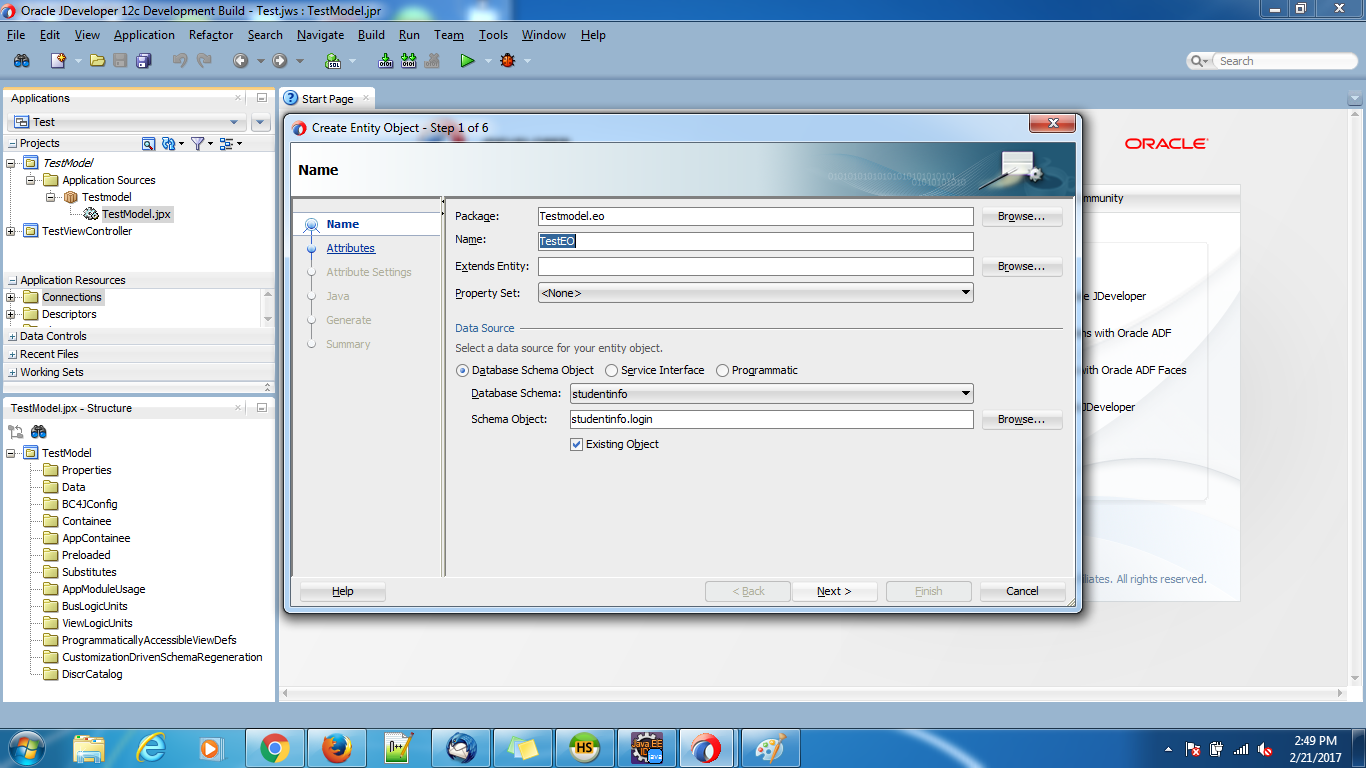Java Java ADF creating EO and VO