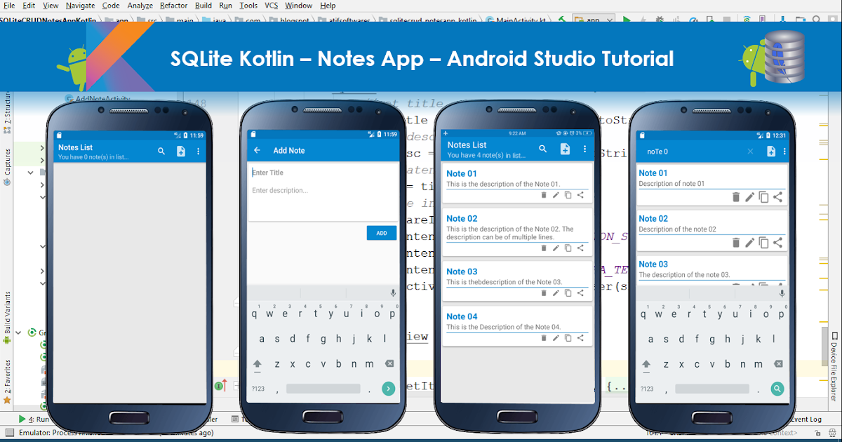 SQLite Kotlin Notes App Android Studio Tutorial