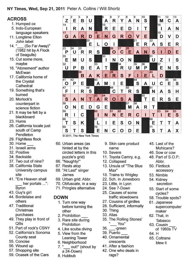 The New York Times Crossword in Gothic 09.21.11 — The Inner City
