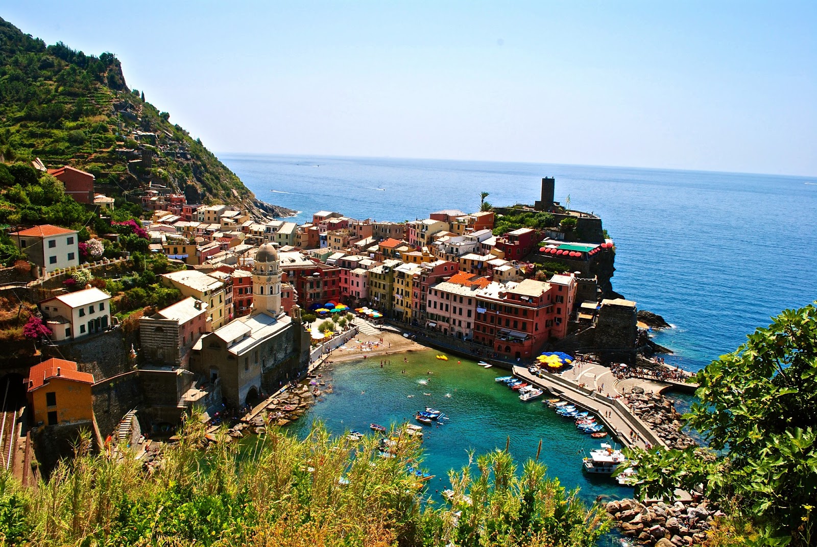 View of Vernazza in the Cinque Terre Italy from hiking route