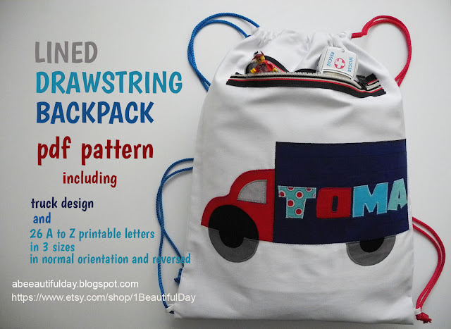 Lined Drawstring Backpack pdf pattern-Mihaela Alexandrescu