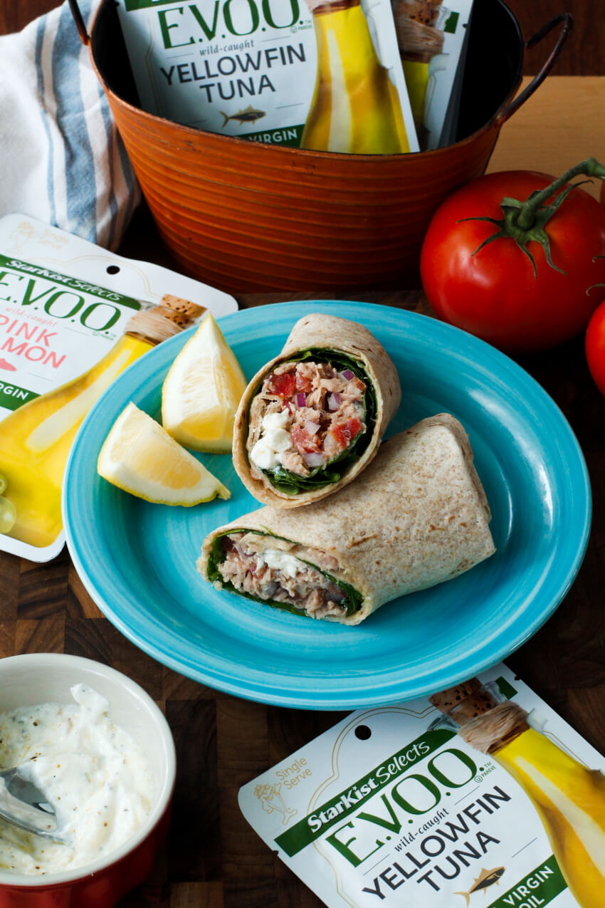Spinach and Feta Tuna Wrap | The Two Bite Club | AD #tuna This Spinach & Feta Tuna Wrap makes the perfect healthy lunch or light dinner on a hot summer day! AD #tuna