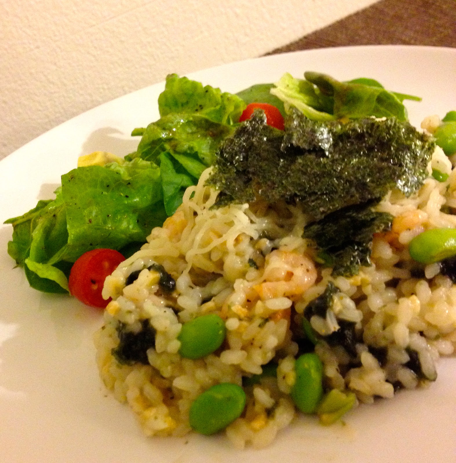 Poppin' kitchen: Seaweed garlic risotto with Shrimp and Edamame