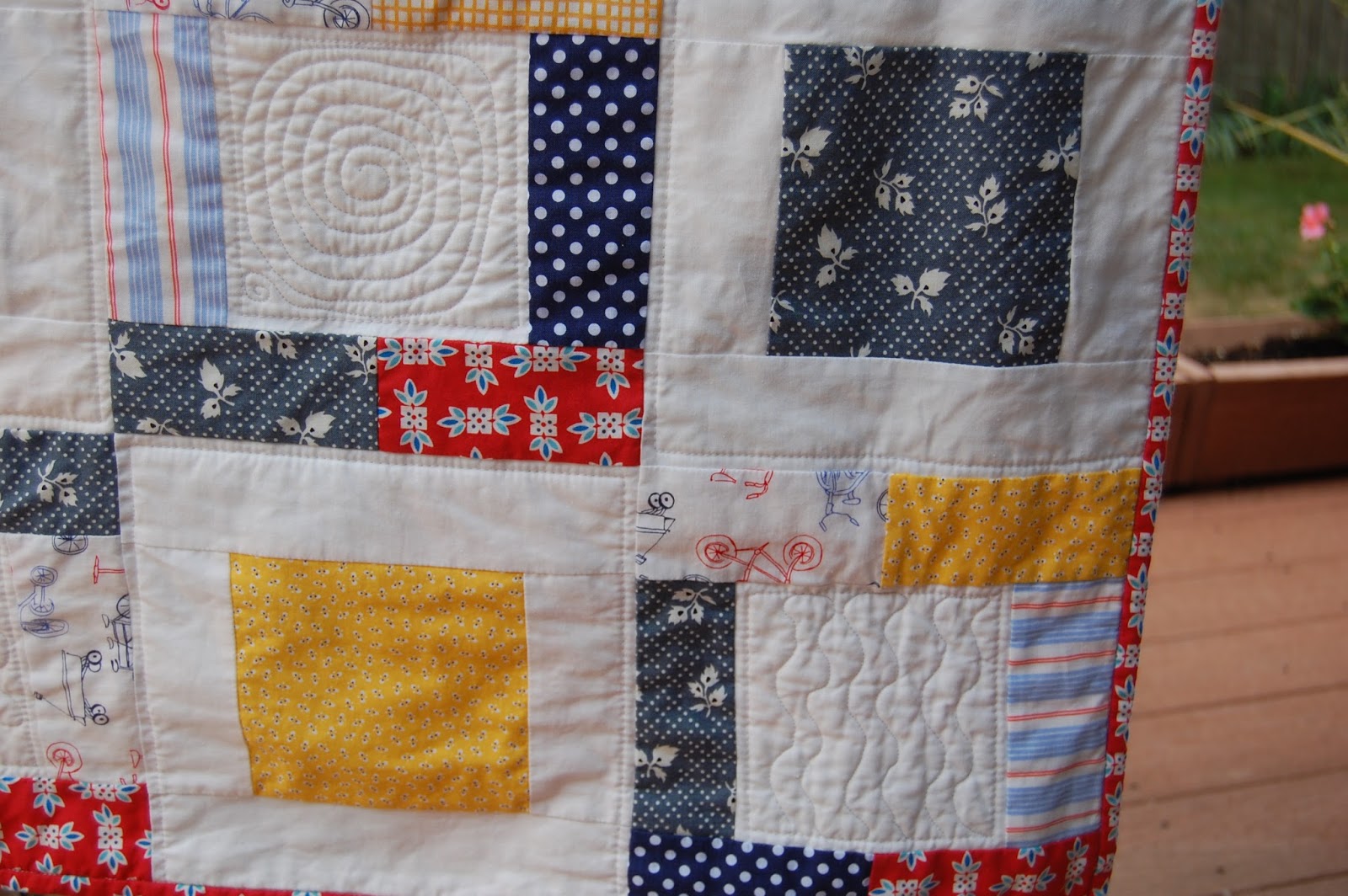 come tarry with me Red white blue yellow baby quilt