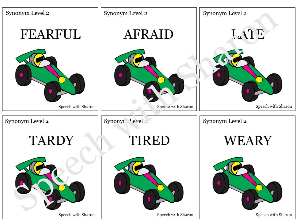 Speech with Sharon Race Car Synonyms and Antonyms {With
