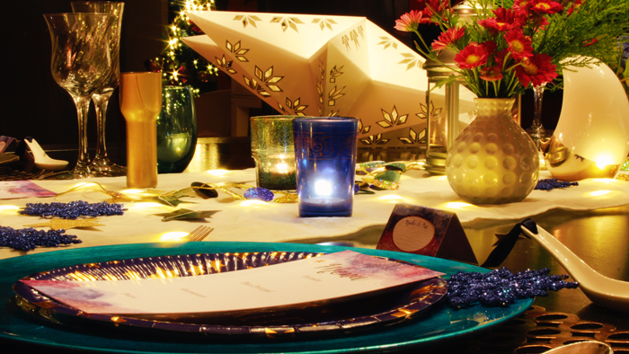 Valentina Vaguada: christmas table, celestial, space, starynight, ultra violet, table setting