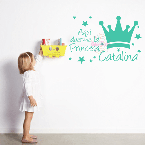 VINILO DECORATIVO FRASE PRINCESA DUERME AQUI CORONA NOMBRE W344 | CDM