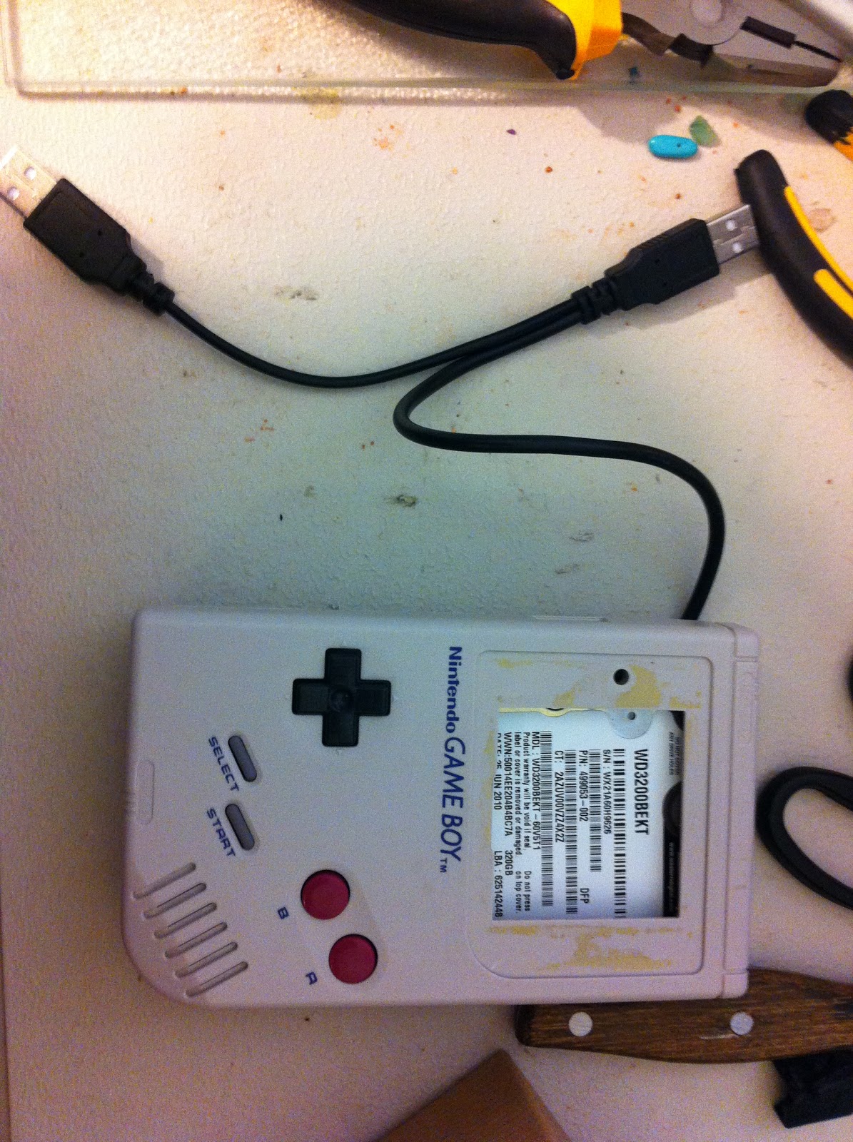 Busted up Nintendo Game Boy Original Upcycled to External Hard Drive