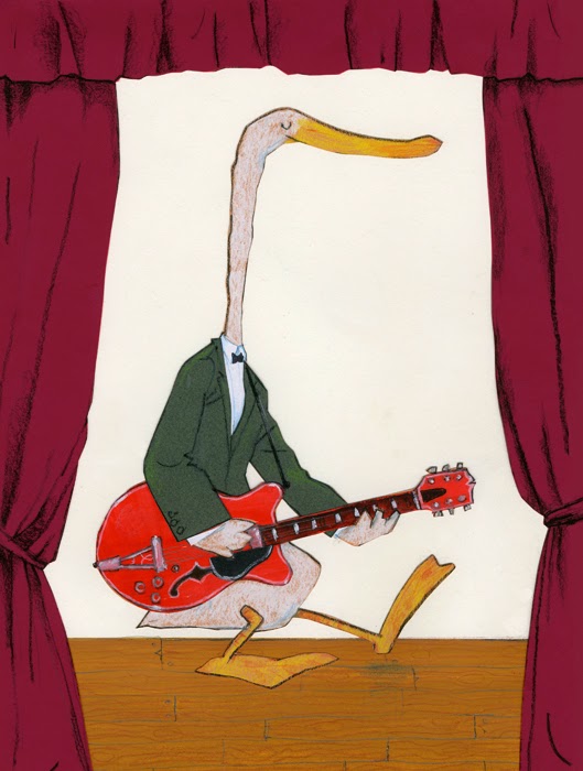 Chuck duck Berry playing his guitar illustration by Robert Wagt
