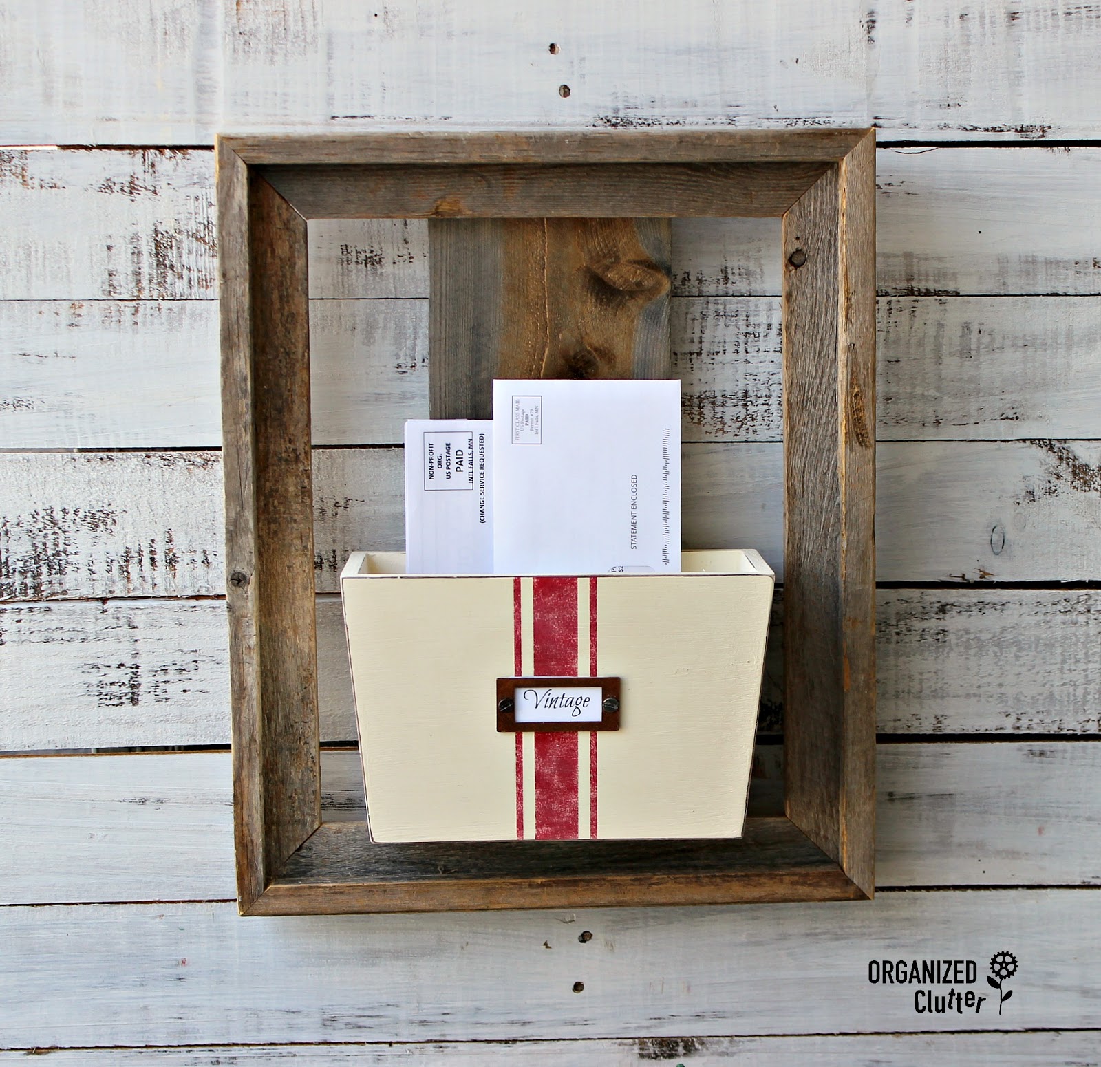 Thrift Shop Wooden Wall Bin & Barn Wood Frame Project Organized Clutter