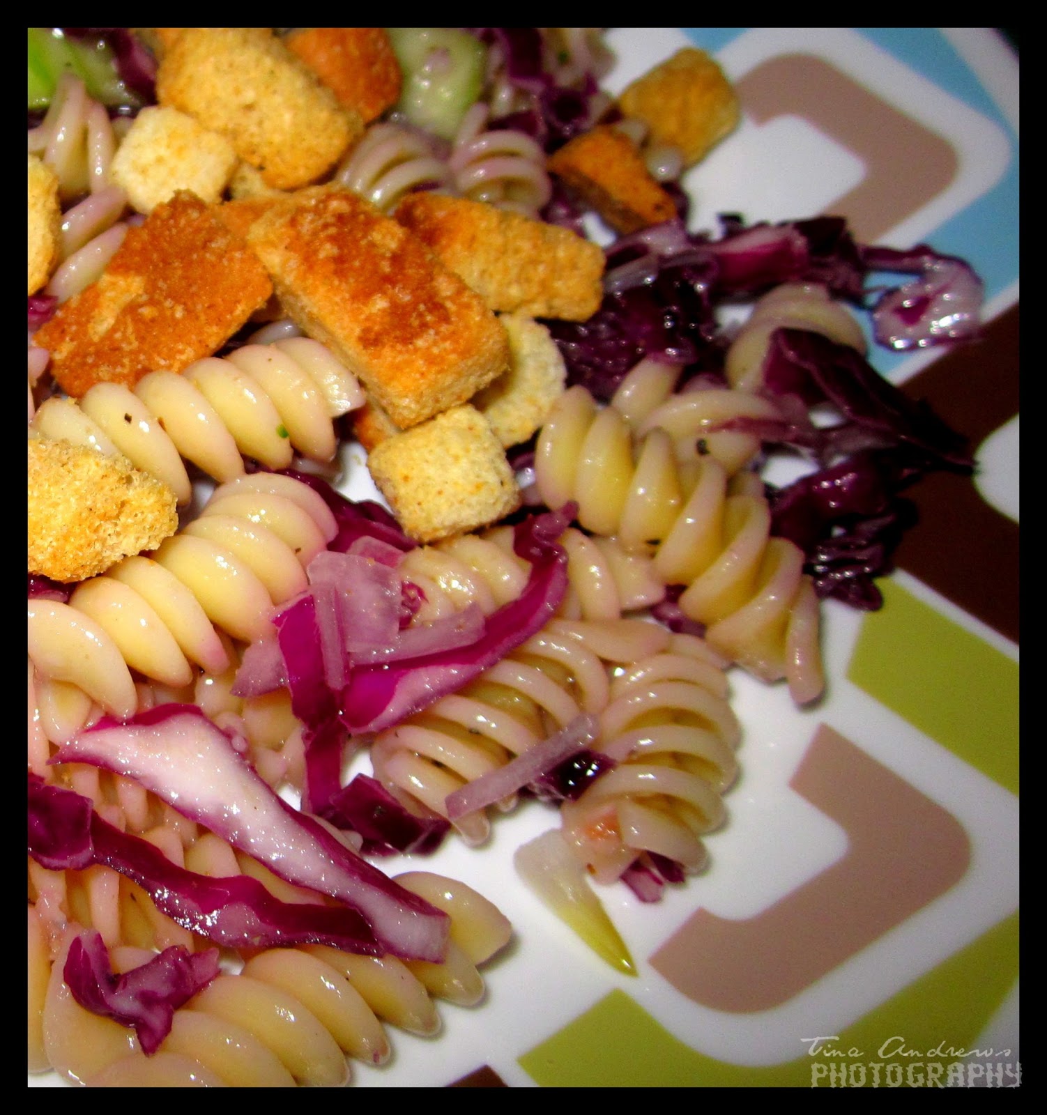 Rotini Pasta Salad and Chinese Red Cabbage with Vinaigrette Dressing