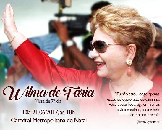 Família convida para missa de sétimo dia da ex-governador Wilma de Faria