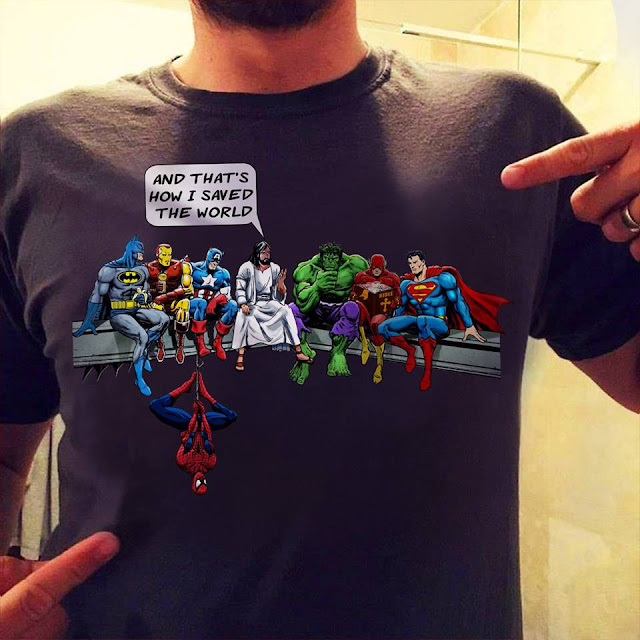 jesus and marvel heroes t shirt