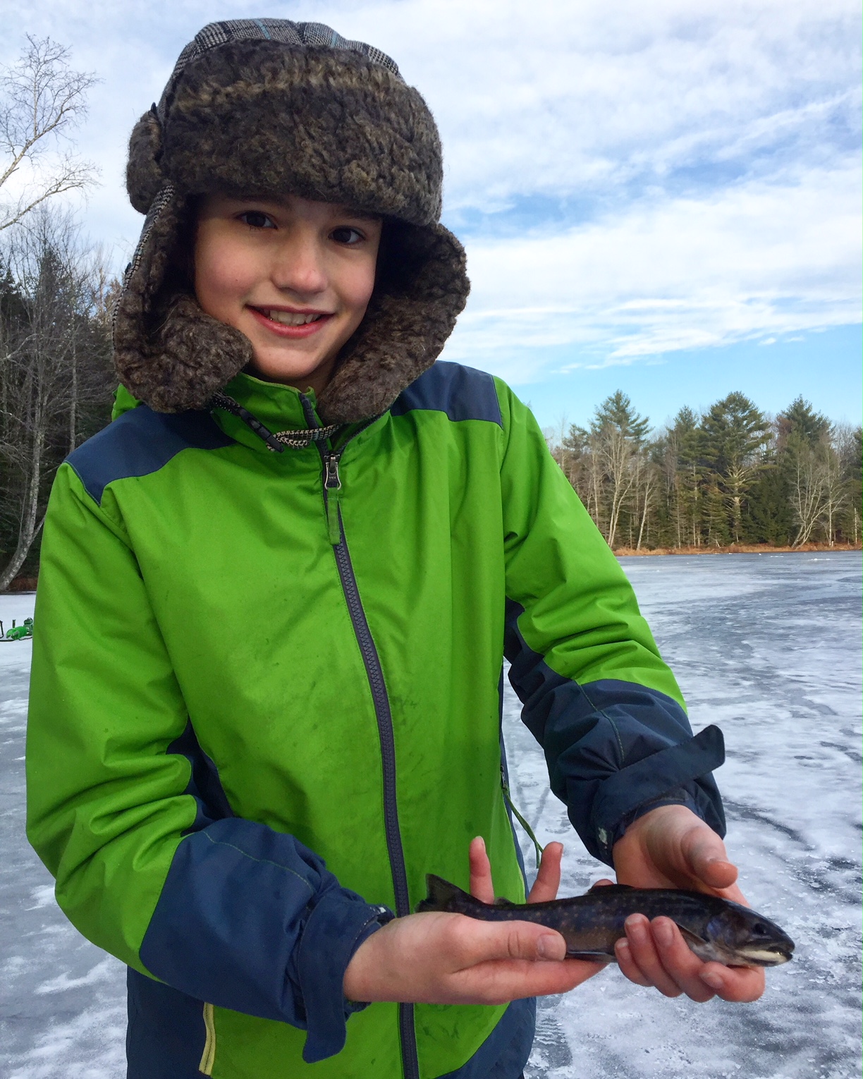 The Maine Outdoorsman Ice Fishing Trout on Sheepscot Pond