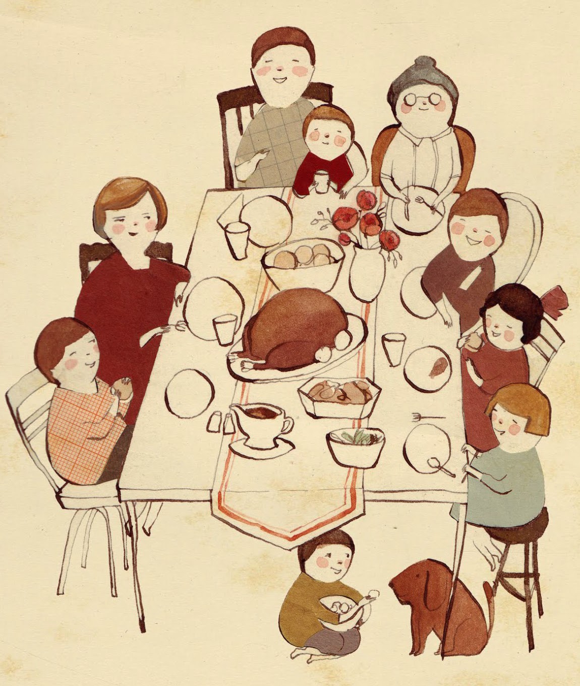 classic Thanksgiving dinner illustration by Kelsey Garrity-Riley