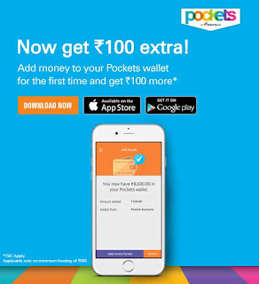 Get Rs.100 Extra With Adding Rs.500 To Pockets Wallet by ICICI Bank