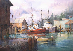 watercolor ian ramsay watercolors harbor paintings watercolour painting water boats british boat watercolours artists landscape coast quiet fishing canada columbia