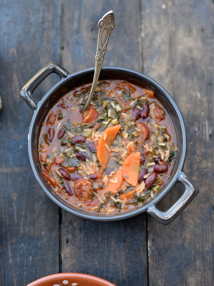 Lemon & Vanilla Wet rice with chorizo, kale and spinach / Arroz Robusto.
