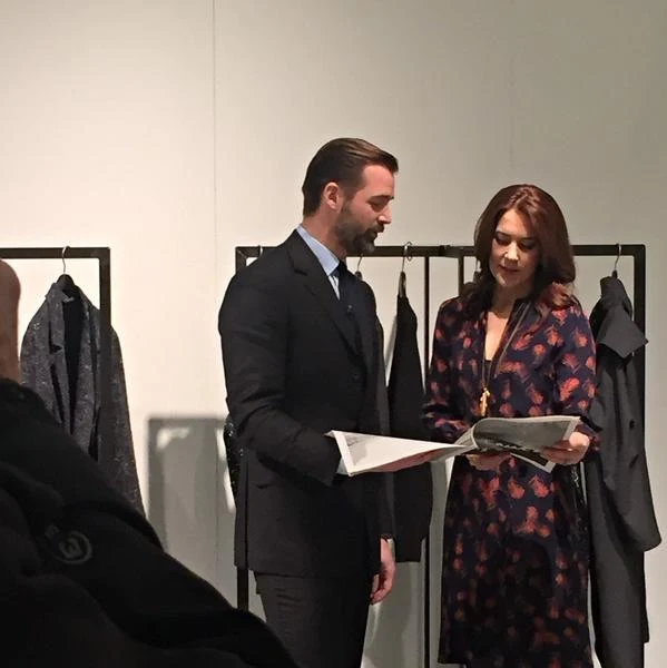 Crown Princess Mary sported Ole Yde’s black and white checked jacket from his spring-summer 2015 collection.