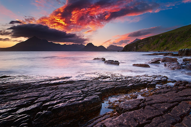 Sunset over Elgol Bay on the Isle of Skye off the west coast of Scotland, best photos