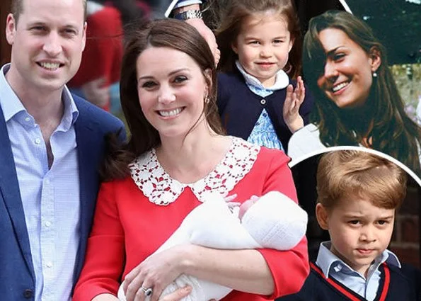 Prens William, Kate Middleton, Prince George, Princess Charlotte and Prince Louis Arthur Charles. Wedding of William and Catherine. Meghan Markle