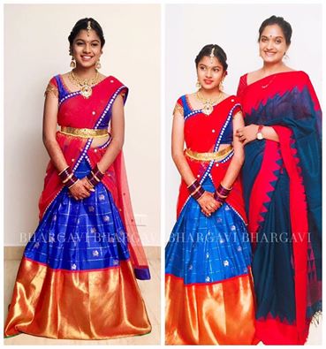 Majenta & Rust Handloom Kanchipuram Half & Half Lino Silk Saree with Mango  Butta