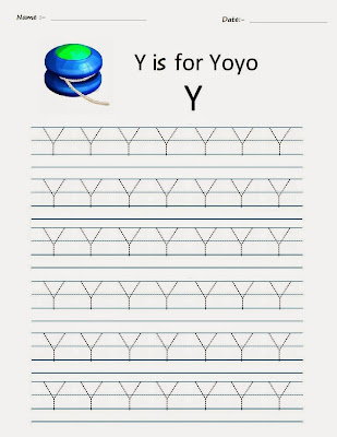 Kindergarten Worksheets: Printable Tracing Worksheets - Alphabet Y