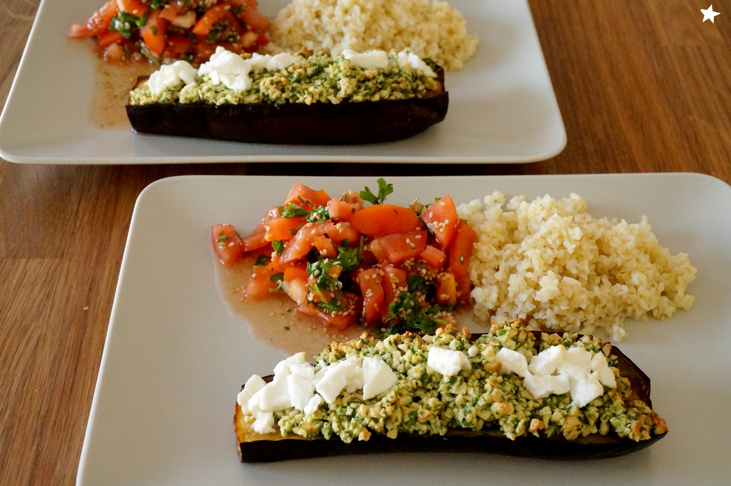 Farine d'étoiles Aubergines au pesto de cajou et à la feta (veggie)