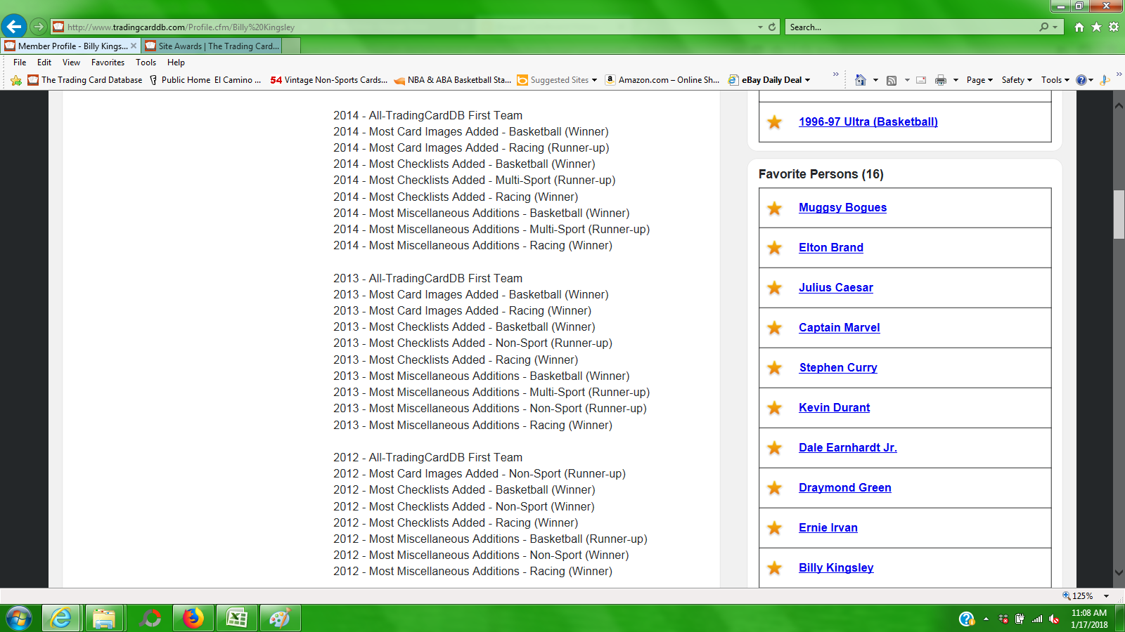Cardboard History The Trading Card Database Awards...I won!